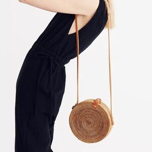 Round Rattan Wicker Boho Crossbody Bag Purse